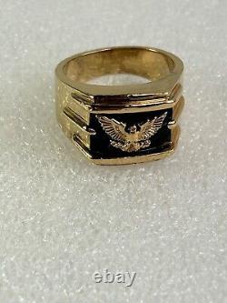 FM Franklin Mint Sterling Silver & 14K Yellow Gold Eagle Men's Ring Size 11