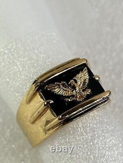 FM Franklin Mint Sterling Silver & 14K Yellow Gold Eagle Men's Ring Size 11