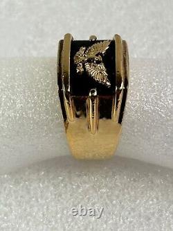 FM Franklin Mint Sterling Silver & 14K Yellow Gold Eagle Men's Ring Size 11