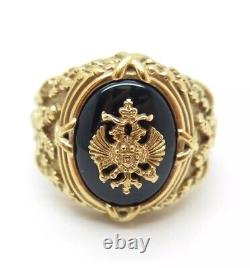 FRANKLIN MINT 10K Gold Sterling Silver Vintage Black Onyx Eagle Ring Size 10