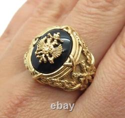 FRANKLIN MINT 10K Gold Sterling Silver Vintage Black Onyx Eagle Ring Size 10