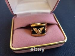 FRANKLIN MINT 585 14k GOLD EAGLE Men's Onyx Sterling Silver 925 Ring size 10.5