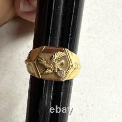 FRANKLIN MINT 925 Sterling/10K Gold Eagle Diamond Red Jasper Ring Sz 10.5