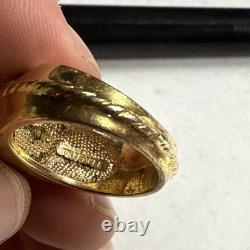 FRANKLIN MINT 925 Sterling/10K Gold Eagle Diamond Red Jasper Ring Sz 10.5