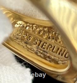 FRANKLIN MINT 925 Sterling/10K Gold Eagle Vintage Diamond Red Jasper Ring Sz 11