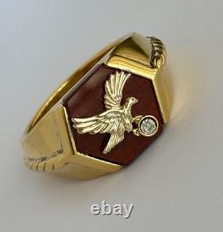 FRANKLIN MINT 925 Sterling/10K Gold Eagle Vintage Diamond Red Jasper Ring Sz 11