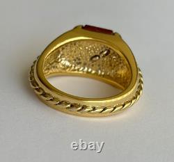 FRANKLIN MINT 925 Sterling/10K Gold Eagle Vintage Diamond Red Jasper Ring Sz 11