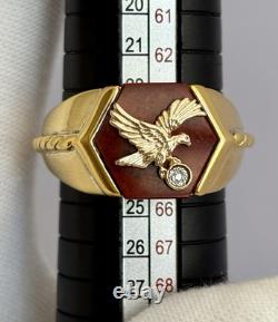 FRANKLIN MINT 925 Sterling/10K Gold Eagle Vintage Diamond Red Jasper Ring Sz 11