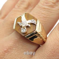 FRANKLIN MINT 925 Sterling/10K Gold Eagle Vintage Diamond Tiger Eye Ring Size 10