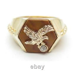 FRANKLIN MINT 925 Sterling/10K Gold Eagle Vintage Diamond Tiger Eye Ring Size 10