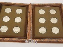 FRANKLIN MINT COLLECTION OF 12 STERLING SILVER GOOD LUCK MEDALS 9.2 OZ framed