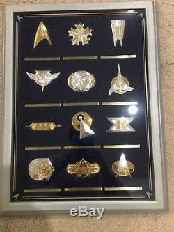FRANKLIN MINT STAR TREK INSIGNIAS STERLING SILVER & GOLD PLATED With DISPLAY CASE