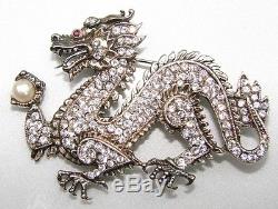 FRANKLIN MINT STERLING SILVER DRAGON BROOCH +COA Sparkling Dazzle + RUBY & PEARL