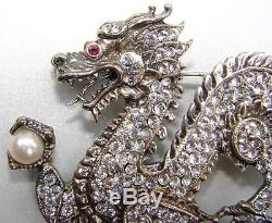 FRANKLIN MINT STERLING SILVER DRAGON BROOCH +COA Sparkling Dazzle + RUBY & PEARL