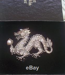 FRANKLIN MINT STERLING SILVER DRAGON BROOCH +COA Sparkling Dazzle + RUBY & PEARL