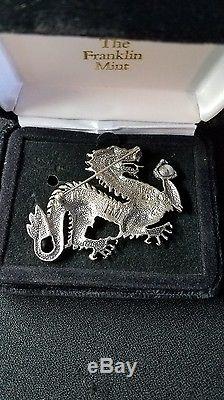 FRANKLIN MINT STERLING SILVER DRAGON BROOCH Sparkling Dazzle + RUBY & PEARL