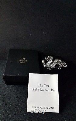 FRANKLIN MINT STERLING SILVER DRAGON BROOCH Sparkling Dazzle + RUBY & PEARL