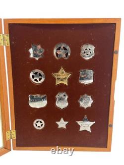 FRANKLIN MINT STERLING SILVER WESTERN LAWMAN BADGE SET With DISPLAY CASE
