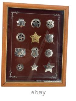 FRANKLIN MINT STERLING SILVER WESTERN LAWMAN BADGE SET With DISPLAY CASE