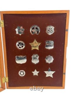 FRANKLIN MINT STERLING SILVER WESTERN LAWMAN BADGE SET With DISPLAY CASE