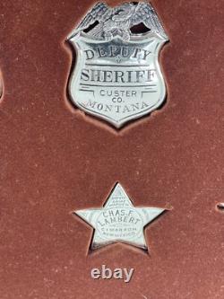 FRANKLIN MINT STERLING SILVER WESTERN LAWMAN BADGE SET With DISPLAY CASE