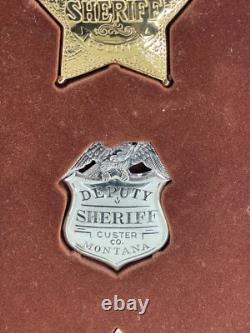 FRANKLIN MINT STERLING SILVER WESTERN LAWMAN BADGE SET With DISPLAY CASE