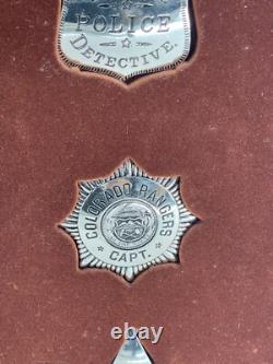 FRANKLIN MINT STERLING SILVER WESTERN LAWMAN BADGE SET With DISPLAY CASE