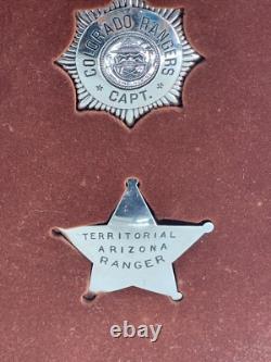 FRANKLIN MINT STERLING SILVER WESTERN LAWMAN BADGE SET With DISPLAY CASE