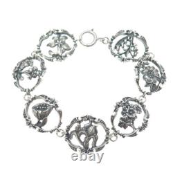 FRANKLIN MINT Sterling 1/20 12K GF Vintage 1982 Flower Panel Link Bracelet 7.25
