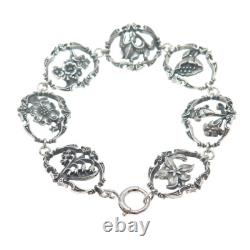FRANKLIN MINT Sterling 1/20 12K GF Vintage 1982 Flower Panel Link Bracelet 7.25