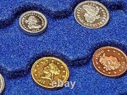 FRANKLIN MINT US COINS IN MINIATURE 14K GOLD STERLING COPPER 50 COINS With BOX