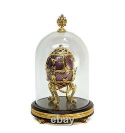 Faberge Egg Franklin Mint Violets in the Snow Sterling Silver Enamel Diamond