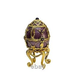 Faberge Egg Franklin Mint Violets in the Snow Sterling Silver Enamel Diamond