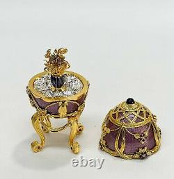 Faberge Egg Franklin Mint Violets in the Snow Sterling Silver Enamel Diamond