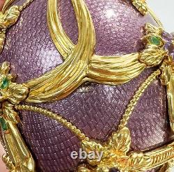 Faberge Egg Franklin Mint Violets in the Snow Sterling Silver Enamel Diamond