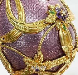 Faberge Egg Franklin Mint Violets in the Snow Sterling Silver Enamel Diamond