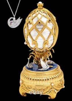 Faberge Sterling Silver Swan Lake Blue And Whie Enamel Egg withPearls And Saphire