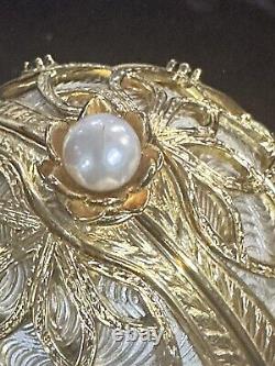 Faberge Sterling Silver Swan Lake Blue And Whie Enamel Egg withPearls And Saphire