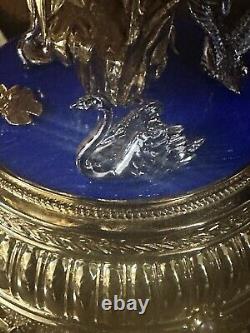 Faberge Sterling Silver Swan Lake Blue And Whie Enamel Egg withPearls And Saphire