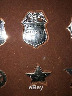 Framed Sterling Silver 925 Franklin Mint Western Lawmen Badges Collection of 12