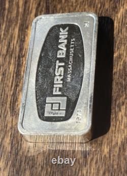 Franklin Mint 1000 Grain Sterling Silver Bar The First National Bank, MA 1971