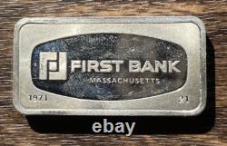 Franklin Mint 1000 Grain Sterling Silver Bar The First National Bank, MA 1971