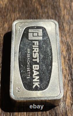 Franklin Mint 1000 Grain Sterling Silver Bar The First National Bank, MA 1971