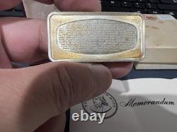 Franklin Mint 1000 Grain Sterling Silver Ingot 10th Anniversary in Space Commem