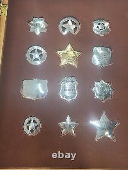 Franklin Mint 12- 1987 Sterling Silver Police Badge Officer with Wall Wood Case