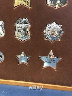 Franklin Mint 12 Sterling Silver Western Lawmen Museum Repro Badges in Wood Case