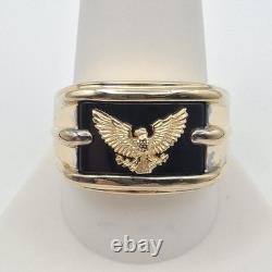 Franklin Mint 14K Gold Plated 925 Sterling Silver Black Onyx Eagle Ring Size 10