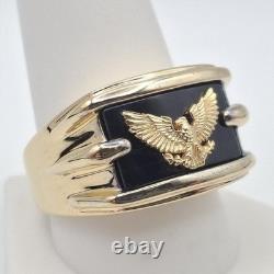 Franklin Mint 14K Gold Plated 925 Sterling Silver Black Onyx Eagle Ring Size 10