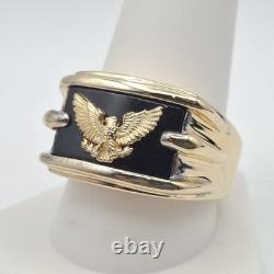 Franklin Mint 14K Gold Plated 925 Sterling Silver Black Onyx Eagle Ring Size 10