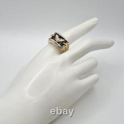 Franklin Mint 14K Gold Plated 925 Sterling Silver Black Onyx Eagle Ring Size 10